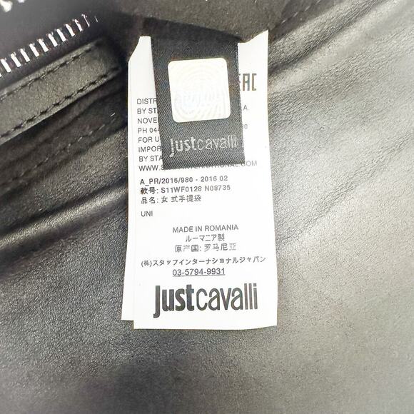 Just Cavalli Black Leather Studded Over The Shoulder Crossbody Tote Purse MINT - Picture 6 of 9